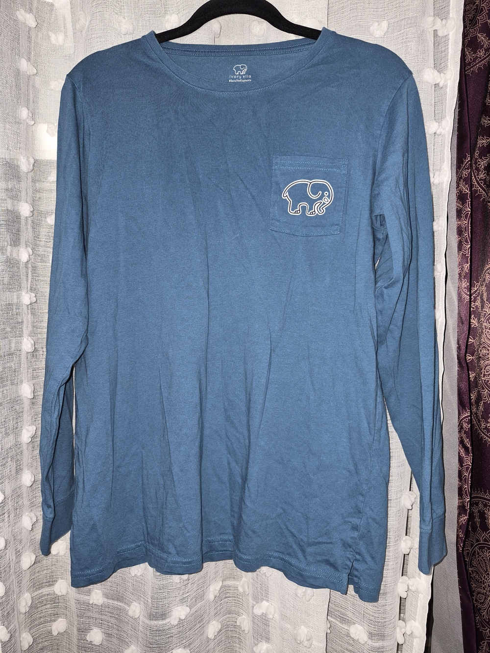 ivory ella Long-Sleeve Pocket Tee in Teal Blue